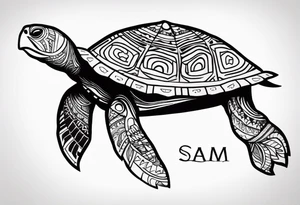 native american turtle with the name sam incorporated into thje shell design tattoo idea