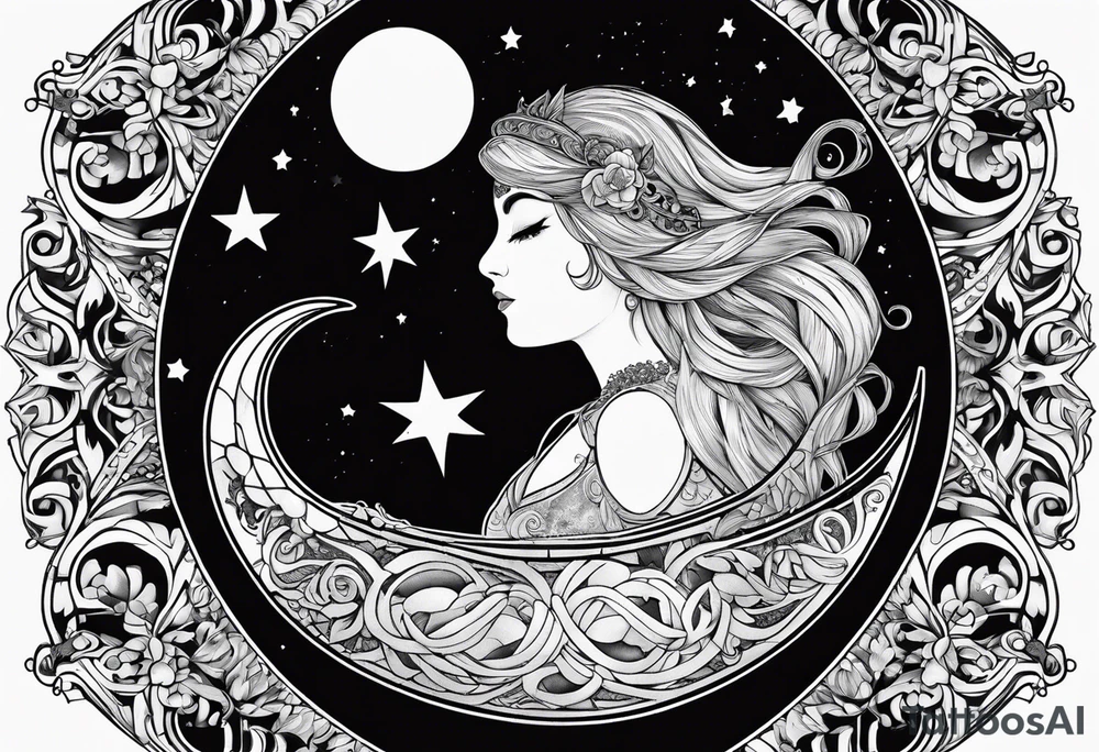 Pisces symbol inside of the moon tarot card tattoo idea
