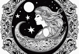 Pisces symbol inside of the moon tarot card tattoo idea