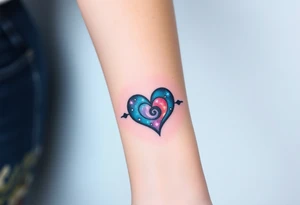 One infinity symbol with a heart made of swirling galaxy patterns at its end tattoo idea