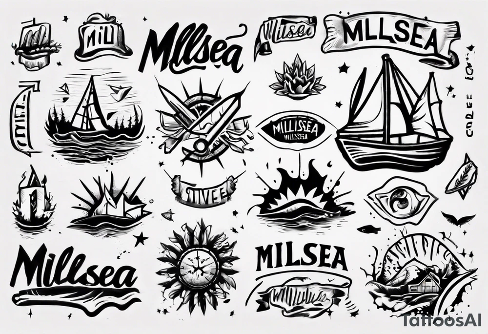 The word "MILLSEA", with an outdoors vibe. Block lettering tattoo idea