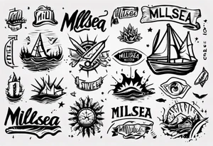 The word "MILLSEA", with an outdoors vibe. Block lettering tattoo idea