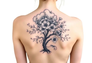 Powerful flower tree with cloud over it tattoo idea