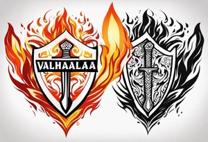 valhalla sword shield funeral on fire tattoo idea