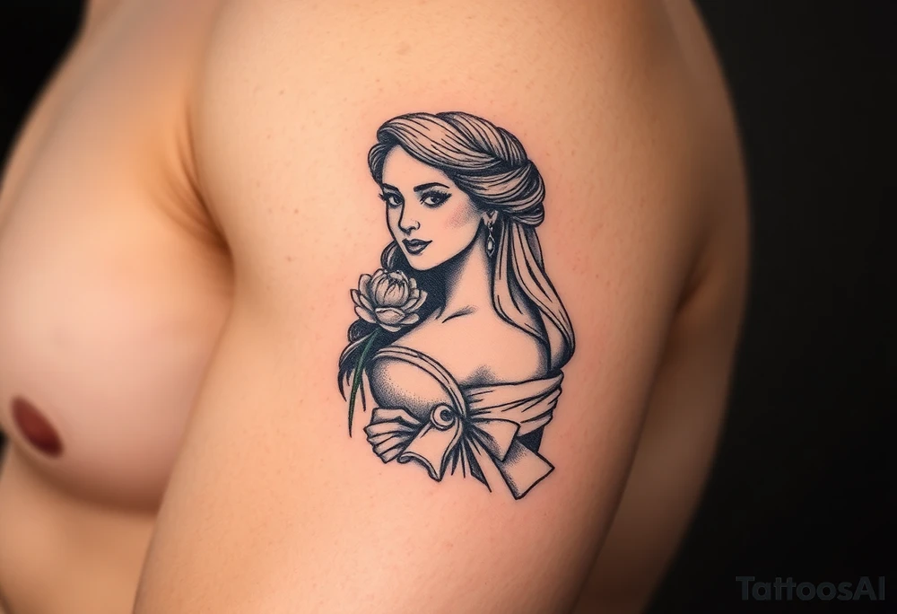 A softly shaded vintage-style illustration of a bride, with sepia tones for an old-world charm tattoo idea