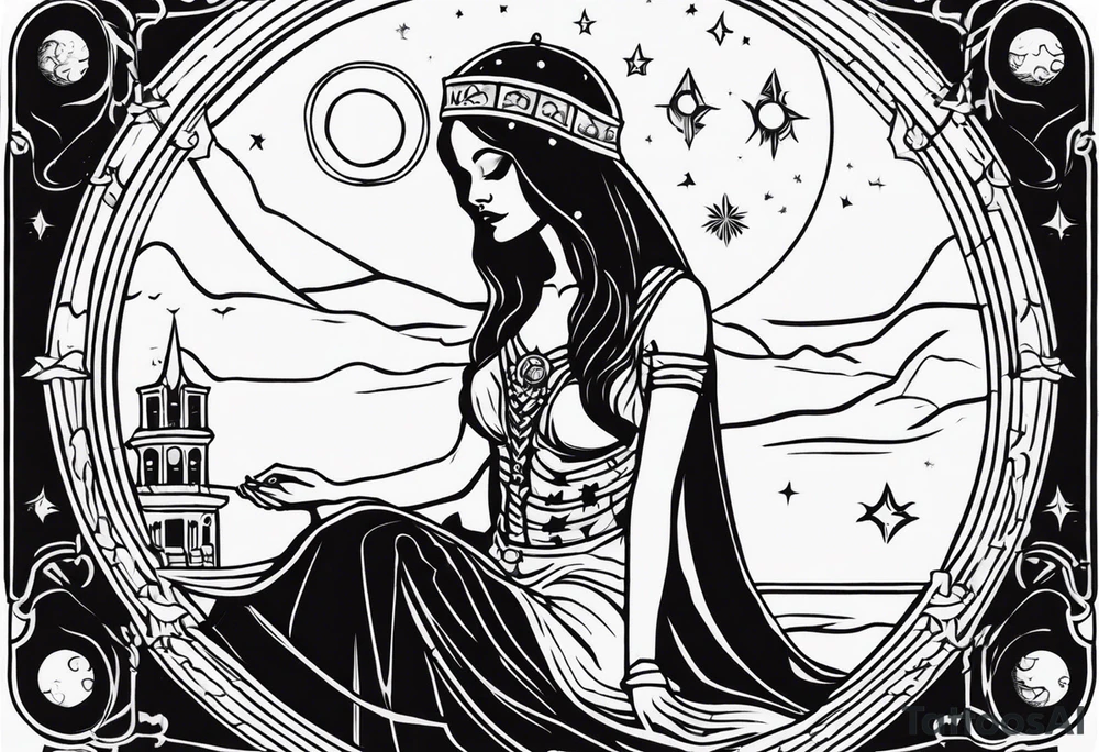 High priestess skeleton moon tarot card tattoo idea