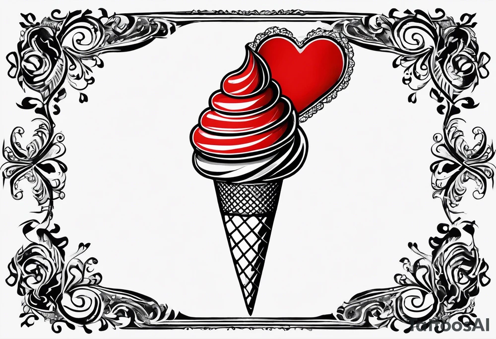 small ice cream cone with small red heart on it somewhere while representing Paris tattoo idea