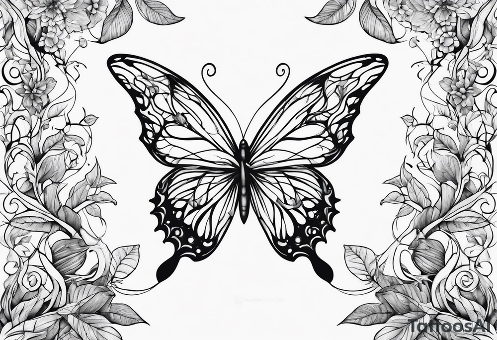 vines of leaves and butterfly tattoo idea