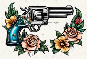 Gun with flowers sketch old school styles tattoo idea