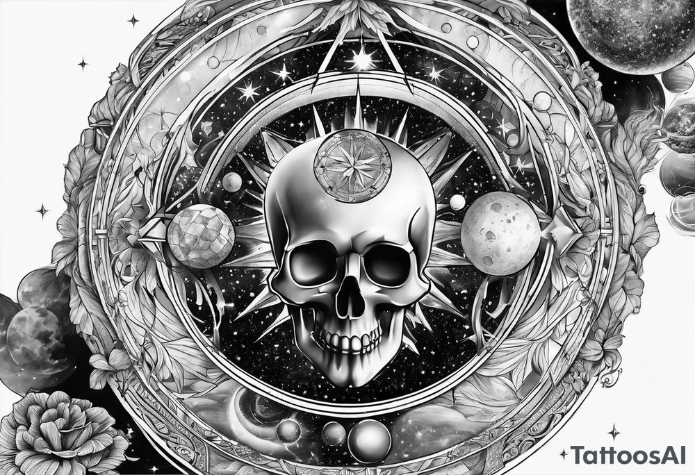 Men sleeve tattoo science and astronomy tattoo idea