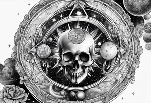Men sleeve tattoo science and astronomy tattoo idea
