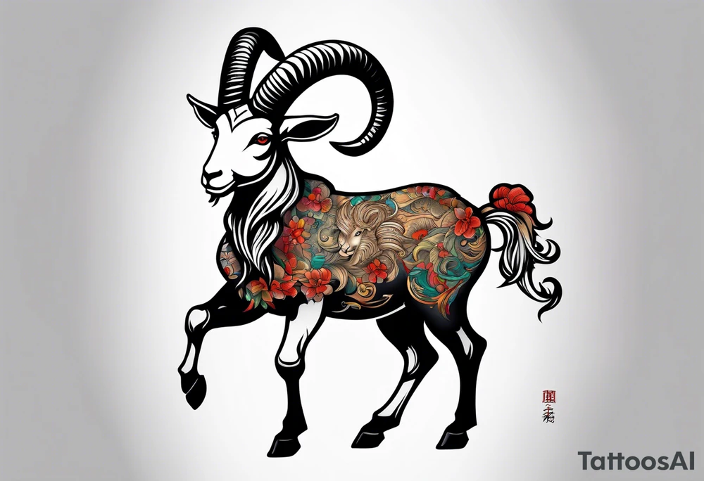 zodiac goat standing in two legs tattoo idea