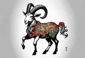 zodiac goat standing in two legs tattoo idea