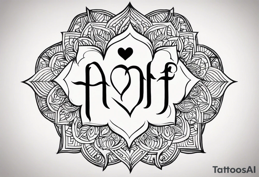 Tattoo ਨਿਰਭਉ ਨਿਰਵੈਰ written in Gurmukhi written text. Add fire and heart to symbolize strength and love tattoo idea