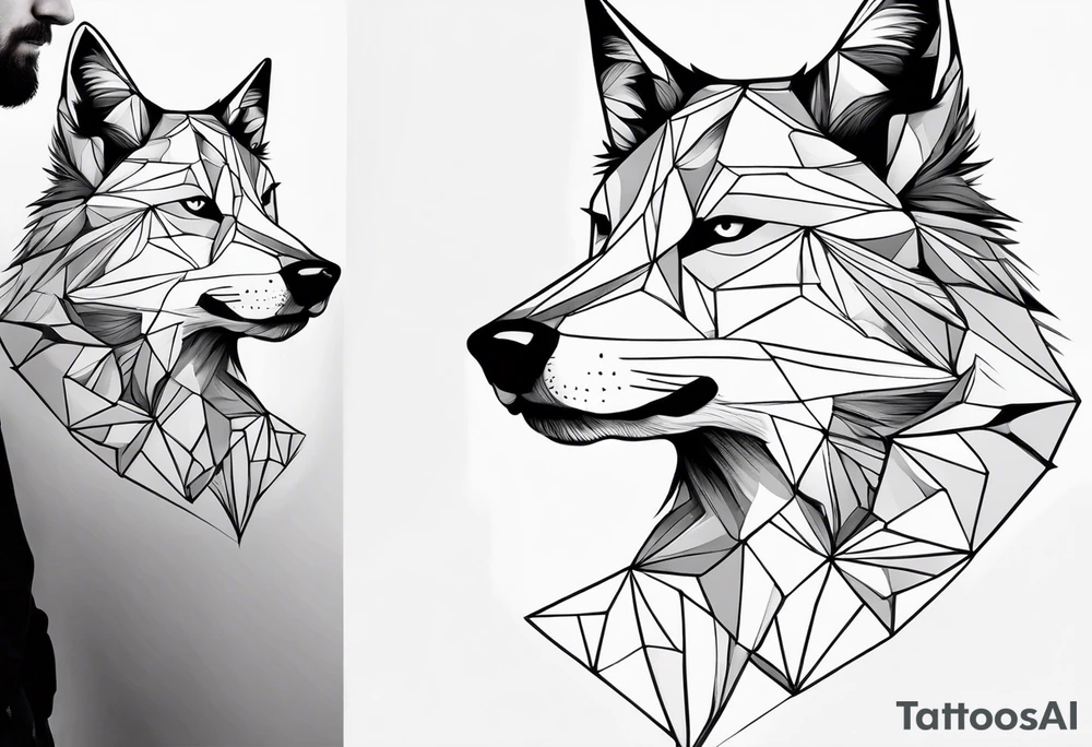 Un loup énervé avec la moitié de sa tête en squelette tattoo idea