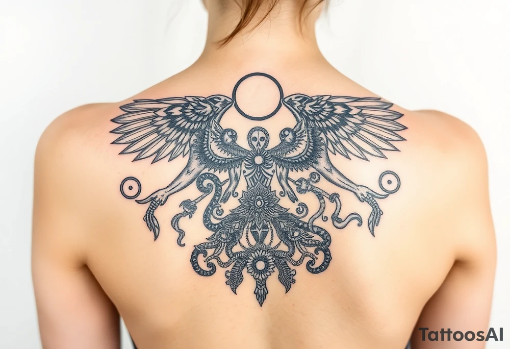intricate anunnaki tattoo idea