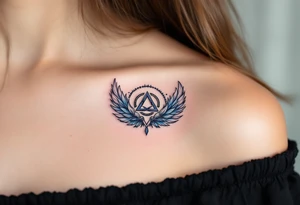 A triquetra surrounded by angelic feathers, symbolizing divine protection and purity. tattoo idea