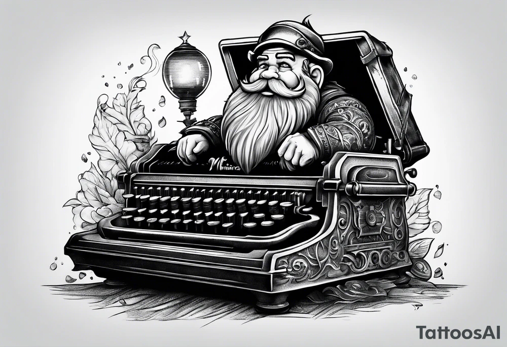 dwarf coming out of a typewriter tattoo idea