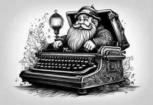 dwarf coming out of a typewriter tattoo idea