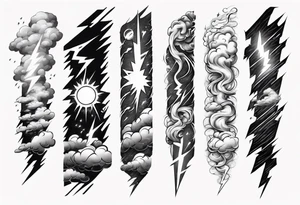 forearm sleeve lightning and clouds pattern tattoo idea