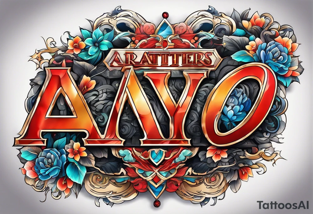 The letters AR together with the words always ready going down the side of the letters tattoo idea