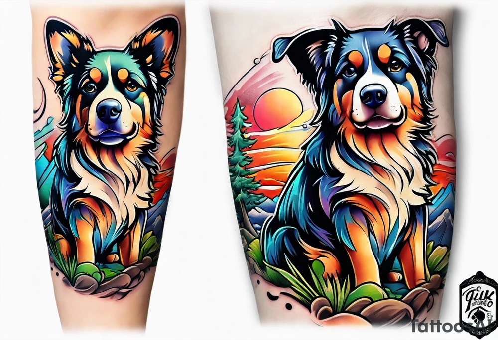 Dog outdoor theme arm sleeve tattoo idea