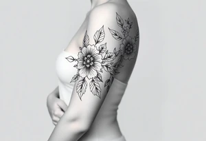 floral composition with japanese vibe, mutiple ornemental patern and leaf tattoo idea