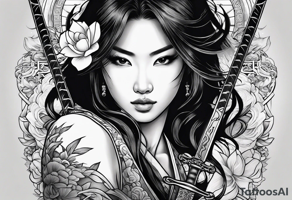 Asian woman with sword tattoo idea