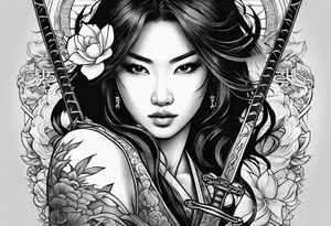 Asian woman with sword tattoo idea