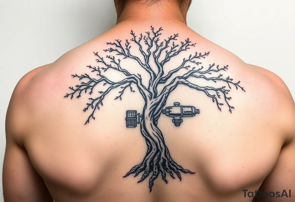 steam punk tree machine tattoo idea