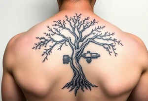 steam punk tree machine tattoo idea