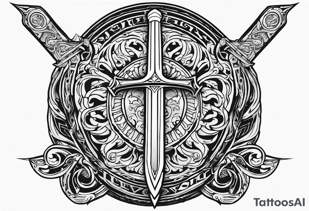 Valhalla sword shield fire tattoo idea