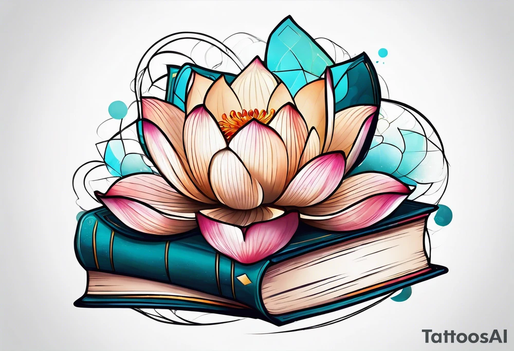 Lotus flower stack of books tattoo idea