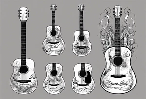 Acoustic Guitar neck with strings made of signatures tattoo idea