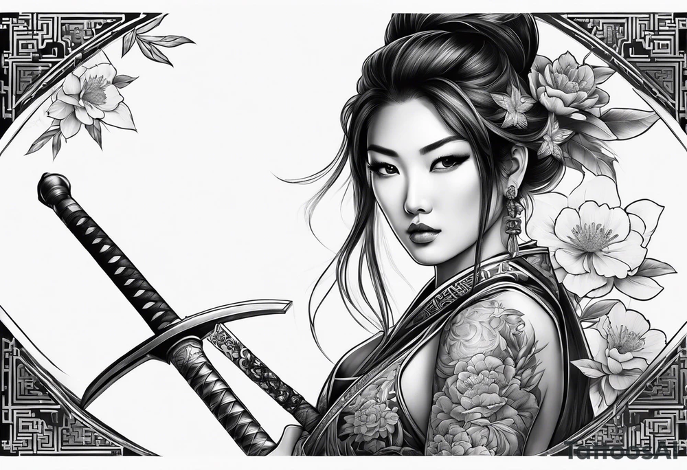 Asian woman with sword tattoo idea