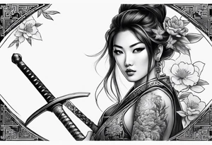 Asian woman with sword tattoo idea
