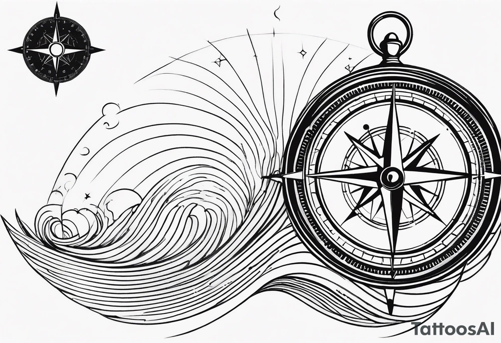 Vintage compass and waves. tattoo idea