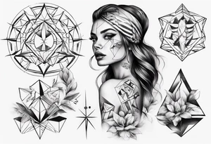 beautiful woman mixed with geometric objects tattoo idea