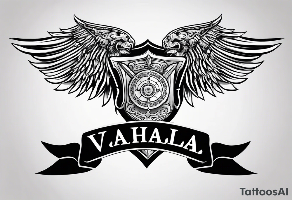 Valhalla sword shield banner tattoo idea