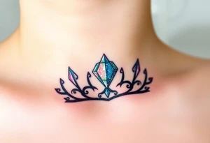 crown with a diamond-shaped gem in the center, rendered in simple black outlines with subtle metallic touches of silver and diamond-like glimmers tattoo idea