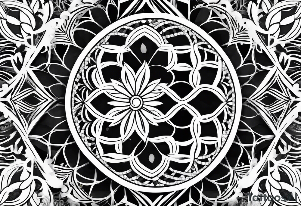 flower of life with henna pattern for sleeve tattoo idea