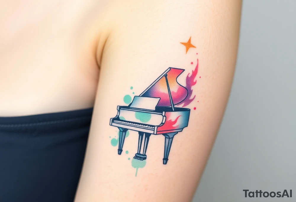 dreamy grand piano under the star tattoo idea