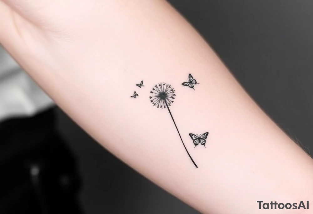 a dandelion and two simple butterflies flying around it tattoo idea