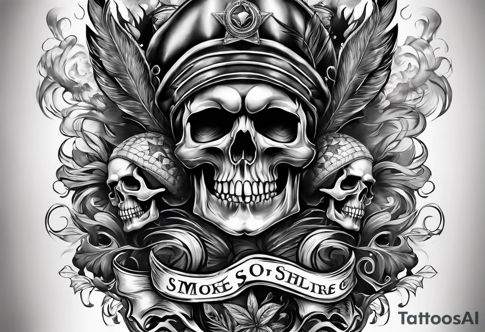 arm full sleeve skulls smokes tattoo idea