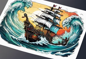 skeleton pirates fighting a sea serpent tattoo idea