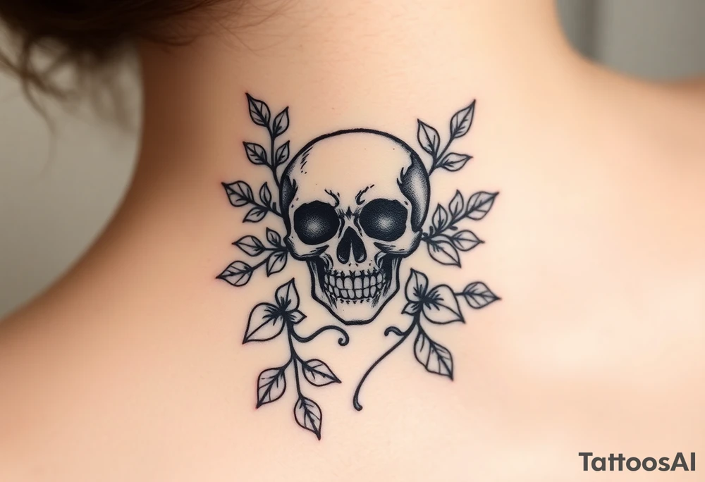 Q of spades suga skull surrounded by ivy tattoo idea