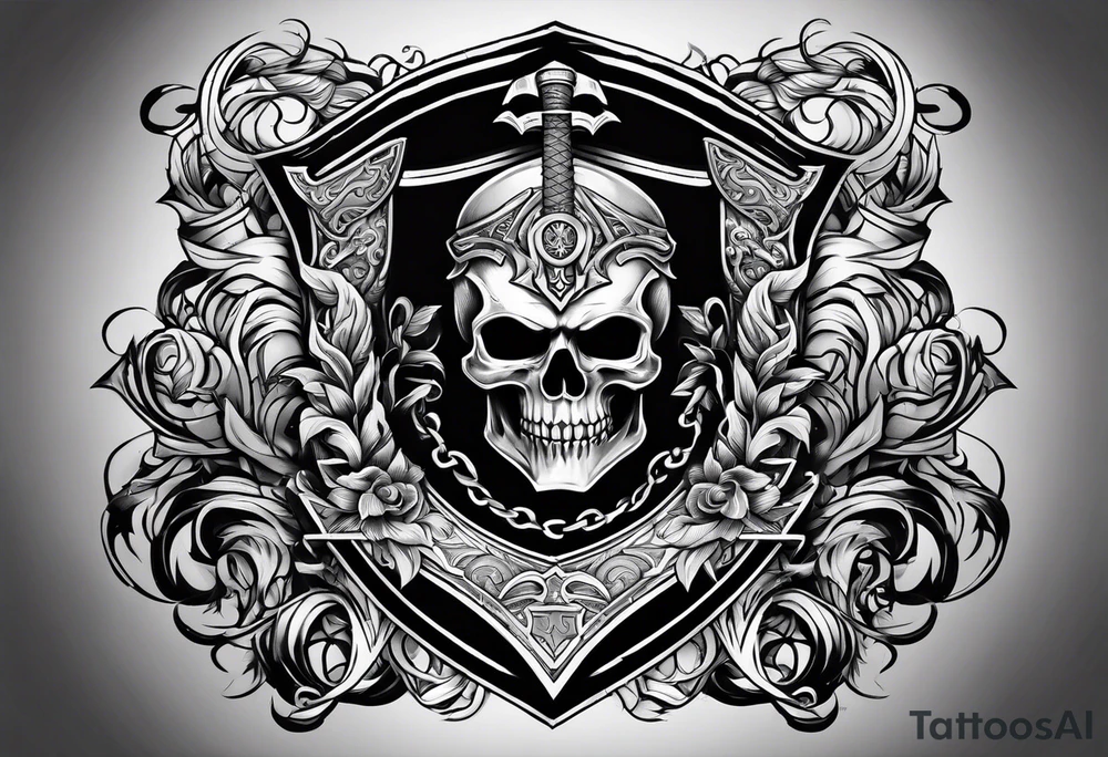 Valhalla gates sword shield axe tattoo idea