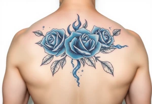 Blue roses, water, fire, cartoon tattoo idea