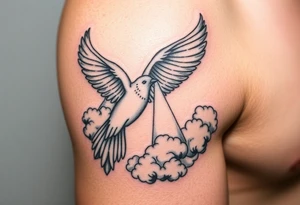 Dove and a blue jay, clouds, shining light to or from heaven tattoo idea