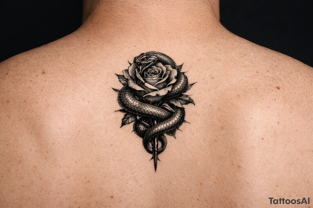 Snake wrapped around rose make it look realistic and hot tattoo idea